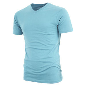 T-shirt d'été pour homme de haute qualité, col en V, 100 % coton, respirant, motif uni, en tissu peigné, écologique, décontracté, tricoté, vierge - Product Image 3