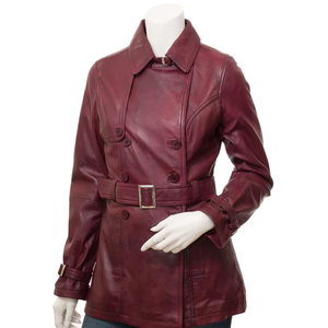 Women's <b>Genuine</b> Leather Double Breasted Blazer With Belt Turn-down Collar Full Sleeve Autumn Wear - Product Image 1