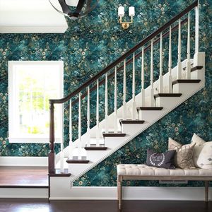 วอลเปเปอร์ลายดอกไม้แบบมีกาวในตัว ขนาด 16.9 นิ้ว x 118.1 นิ้ว สีเขียว สำหรับตกแต่งห้องนอน - Product Image 4