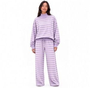 Women's Oversized Mock Neck Sweatshirt Set Pullover and <b>Wide</b> <b>Leg</b> <b>Pants</b> Soft Cotton Blend <b>Lounge</b> Wear Relaxed Fit - Product Image 1