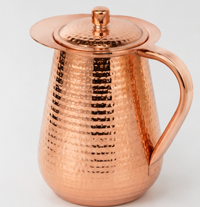 Carafe en cuivre martelé artisanal avec couvercle, style vintage, grande capacité, pour usage domestique, bien-être ayurvédique - Product Image 5