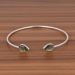 Bracelet manchette en agate mousse, argent sterling, ajustable, avec pierres précieuses, fait main, pour femme, cadeau - Product Image 1