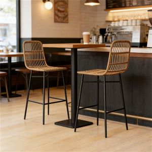 Set di sgabelli da bar e sedie da pranzo in rattan marrone, un'unità con due barre - Product Image 1