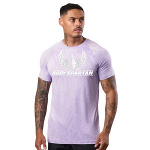 Camiseta deportiva con estampado gráfico de color morado claro para hombre, cuello redondo, manga corta, atlética, para gimnasio, entrenamiento, ropa deportiva informal, Activewe - Product Image 1