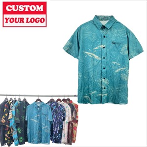 Men's Oversized Short Sleeve <b>Patchwork</b> Printed Casual t <b>Shirt</b> With Tropical Floral Pattern Woven Fabric - Product Image 2