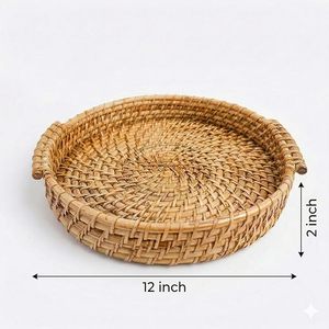 Handcrafted Cane Rattan Bamboo Serving Tray Decorative Multipurpose Tray for Home Kitchen <b>Table</b> Decor - Product Image 3