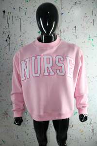 Sudadera NURSE PINK con cuello alto, 100% BLANCA, con apliques bordados, cuello ancho, hilos finos - Product Image 6