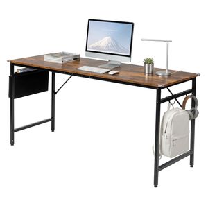 SG016FD Scrivania per Computer in Truciolato P2 Colore Legno Invecchiato con Tubo in Ferro da 160 cm e Tessuto Non Tessuto, con Vano Portaoggetti Integrato - Product Image 1