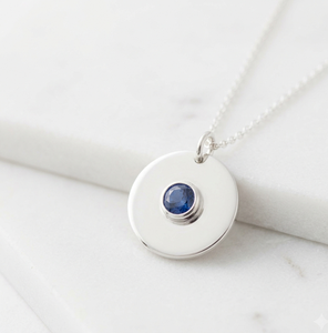 Minimalist Trendy Disc Pendant <b>Necklace</b> Blue Lab Created Birthstone Charm Link Chain Jewelry for Women Anniversary Daily Wear - Product Image 1