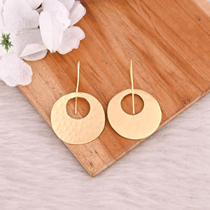 Hammered Design Drop Earrings Jewelry Wholesaler Gorgeous <b>Yellow</b> Gold Plated Brass Fashion Women's Earrings Jewelry Supplier - Product Image 4