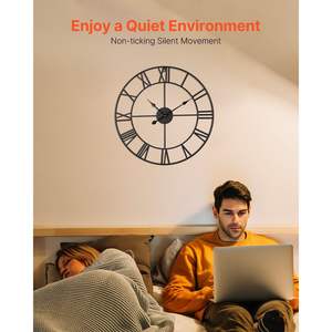 Horloge murale classique noire de style ferme, chiffres romains, fonctionne à piles, silencieuse, décoration intérieure, salon, chambre à coucher, bureau, salle à manger - Product Image 4