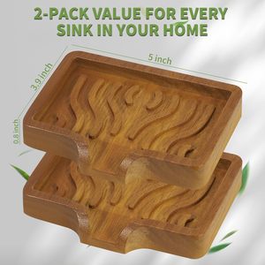 Support à Savon Professionnel en Bois (Lot de 2) – Porte-Savon Naturel en Bois avec Bec de Drainage à Séchage Rapide et Acier Inoxydable - Product Image 2