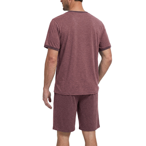 Ensemble T-shirt et short décontracté pour homme, gris, col rond, manches courtes avec poche, 100% coton, respirant, tricoté, couleur unie - Product Image 6
