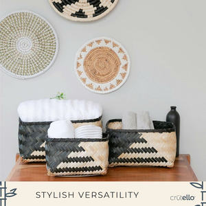 Cestas de Almacenamiento de Bambú Tejido, Juego de 3 Cestas de Bambú con Patrón Natural y Negro para Almacenamiento y Organización, Cesta Estilo Boho - Product Image 2