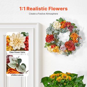 24 pollici corona tutto l'anno con ortensie rosso arancio giallo e rose Swag decorativo per decorazioni per la casa festosa - Product Image 2