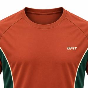 Men's Short Sleeve Sport <b>T</b>-<b>Shirt</b> <b>Orange</b> Green Contrast Panels Quick Dry Eco-Friendly Breathable Regular Fit O-Neck 100% - Product Image 2