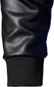 Veste universitaire personnalisable pour homme, bleue, en molleton avec manches en cuir, coupe classique, boutons simples, vente en gros – Meilleures ventes - Product Image 5