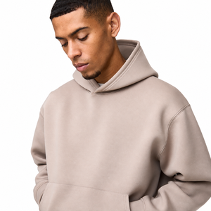 Sudadera con Capucha Beige Personalizada para Hombre, Corte Holgado, Color Sólido, Forro Polar, Estilo Casual Otoñal, Diseño con Bolsillos, 100% Algodón - Product Image 3