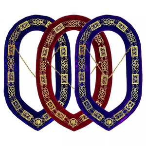 Masonic Grand Lodge Golden <b>Chain</b> Collars Set of 3 Purple Blue Red Backing High Quality Fabric With Customized <b>Chain</b> Collar - Product Image 1