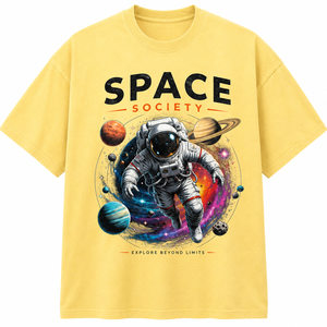 Space Society Astronaut Print Men's Black T-Shirt Long Sleeve O-Neck Loose Fit Casual 100% Cotton Knitted Breathable - Product Image 1