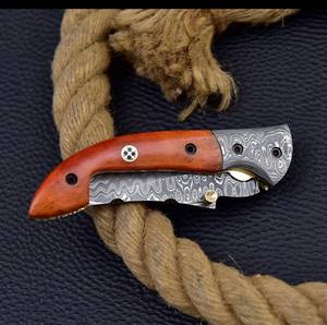 Couteau de poche pliant artisanal en acier Damas, qualité industrielle, personnalisable, support ODM/OEM, couteau utilitaire à manche droit en bois - Product Image 4