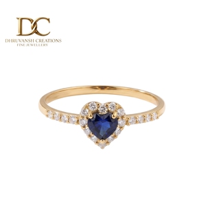 Anillo de Compromiso de Oro Amarillo Sólido de 14 Quilates con Certificado IGI al por Mayor para Mujer con Diamante Cultivado en Laboratorio y Topacio Azul de Londres en Forma de Corazón - Product Image 1