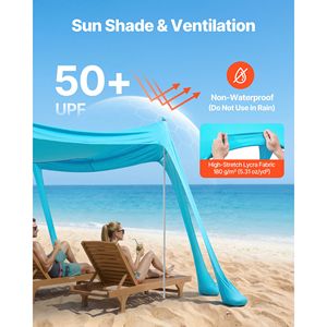 Tenda da Spiaggia UPF50+ con Protezione Solare, Altezza 6.6 ft, 10 x 10 ft, Facile da Montare, con Sacchi di Sabbia e Pali per Stabilità, per Protezione dal Sole Estivo - Product Image 3