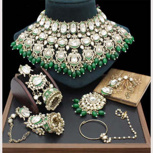 Kundan Beads Semi-<b>Bridal</b> Necklace <b>Set</b> with Earrings-Gemstone Fine <b>Jewelry</b> Gift - Product Image 3