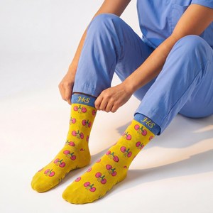 SPLENDID APPAREL Yellow Crew <b>Socks</b> with <b>Pink</b> Animal Pattern Knitted Polyester <b>Men's</b> Breathable Daily Wear Autumn Style - Product Image 6