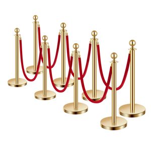 Set di 8 Pali Divisori in Acciaio Inox per Ristoranti e Hotel con 6 Corde in Velluto Rosso - Product Image 1