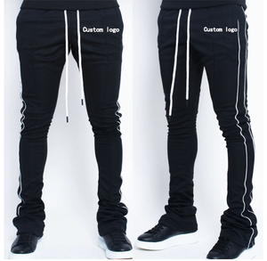 Custom Logo Men's Track <b>Pants</b> Polyester Zipper Fly Stripe Skinny Sweatpants Stacked Fashion Casual Jogger Wear <b>Pants</b> Mid - Product Image 4