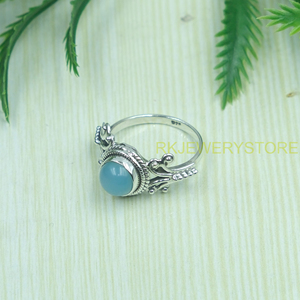 Natural Blue Calcedony <b>Ring</b> 925 Sterling Silver Handmade Vintage Filigree <b>Ring</b> <b>Boho</b> Statement Gemstone Jewelry for Women Unisex - Product Image 3
