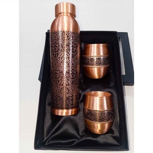 Botella de agua de cobre para oficina, juego de botellas de cobre con diseño oriental, portátil, para viaje, incluye tapas. - Product Image 1