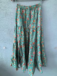 Embrace effortless bohemian charm with this teal <b>floral</b> tiered <b>long</b> <b>skirt</b> Crafted from soft breathable fabric - Product Image 5