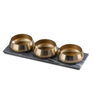 Luxury Metal Bowl Set with Marble Base Three <b>Cup</b> Serving Set Gold Finish Condiment Holder Modern Snack Serving Premium Tabletop - Product Image 1