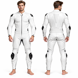 Combinaison de moto en cuir pour homme avec protections, respirante, ensemble complet d'équipement de motard en cuir véritable - Product Image 2