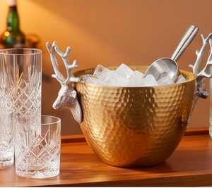 Bol en forme de tête de cerf martelé doré avec un ensemble de pinces, élégant service de table en aluminium pour salades, fruits, collations, table à manger et décoration de la maison - Product Image 3