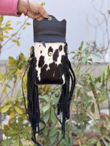 Nouveau design sac à main pour téléphone sac à main véritable fourrure de vachette à frange usinée à la main sculpture sac à bandoulière sacs de petite taille pochette à bracelet sac à bandoulière - Product Image 3