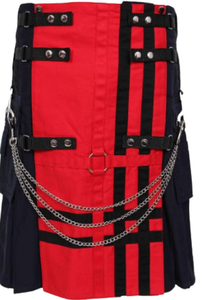 Falda escocesa roja y negra de moda, delantal desmontable, bolsillos con solapa, ocasiones formales e informales, proveedor de falda escocesa de utilidad gótica - Product Image 6