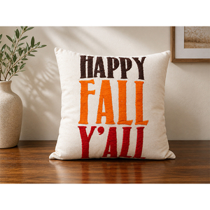 100% Cotton Embroidered Cushion <b>Cover</b> | Decorative <b>Throw</b> Pillow <b>Cover</b> with Floral & Typography Embroidery for <b>Sofa</b>, Living Room - Product Image 1