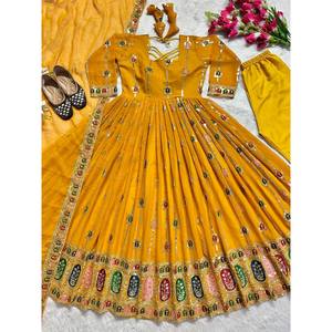 Conjunto de vestido y pantalón Anarkali de diseñador para mujer con Dupatta en nuevo estilo elegante - Product Image 2
