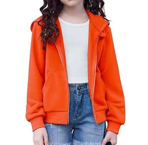 Sudaderas con capucha de cremallera a la moda para niñas, color granate, personalizables, lisas, con capucha, para invierno, actividades al aire libre, correr, ropa transpirable para niñas. - Product Image 3