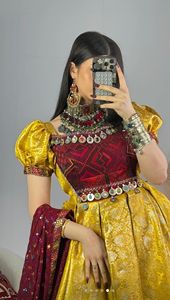 Robe de mariée de style afghan moderne en dentelle, sur mesure, couleur jaune, faite à la main, robe de soirée afghane Kuchi, longueur genou, pour femmes - Product Image 6