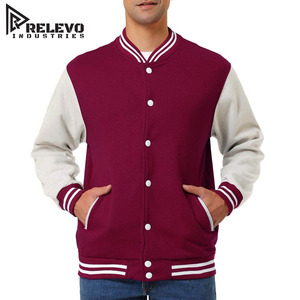 เสื้อแจ็คเก็ตวาร์ซิตี้สีแดงเลือดหมูสำหรับผู้ชาย คุณภาพพรีเมียม แขนเสื้อสีขาว ดีไซน์เรียบหรู สไตล์พรีปปี้ ติดกระดุมด้านหน้า ทรงปกติ เหมาะสำหรับใส่ในฤดูใบไม้ร่วง - Product Image 1