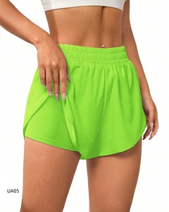 High Waist Asymmetric Mesh Solid Blue Yoga <b>Shorts</b> Seamless Four-Way Stretch Fitness Workout Gym Wear Women's <b>Leggings</b> 220g - Product Image 2