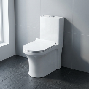 WC monobloc en céramique blanc brillant de luxe, design moderne, cuvette de toilette à siphon pour salle de bain - Product Image 4