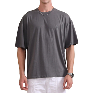 เสื้อยืดโอเวอร์ไซส์คุณภาพสูงสำหรับผู้ชาย ผ้าฝ้าย 100% หนานุ่ม พิมพ์โลโก้ได้ตามสั่ง คอทรงโอ ไซส์ใหญ่พิเศษ - Product Image 1