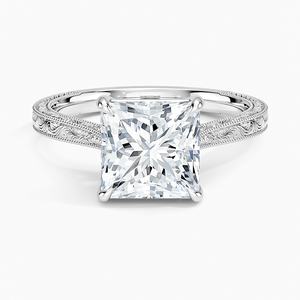Bague de fiançailles en moissanite taille princesse 2 carats, bague solitaire vintage gravée pour mariée - Product Image 3