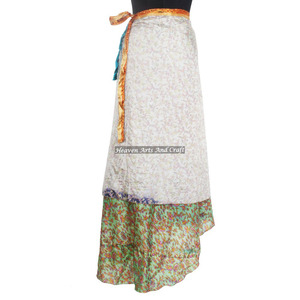 Sari de Seda para Playa, para Niñas, 2 Capas, Reversible, Falda Larga Envolvente, Tela de Seda Estampada, 38 Pulgadas - Product Image 3