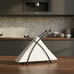 Porte-serviettes en métal noir moderne, support vertical pour serviettes de table, décoration en fonte de fer pour cuisine et salle à manger, style ferme - Product Image 5